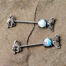 Load image into Gallery viewer, 14G 5/8 Blue Mermaid Scale Tail Barbell Nipple Ring Set