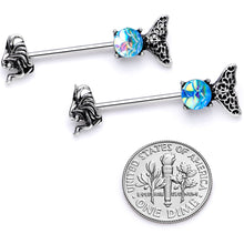 Load image into Gallery viewer, 14G 5/8 Blue Mermaid Scale Tail Barbell Nipple Ring Set