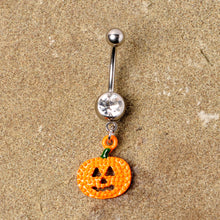 Load image into Gallery viewer, Clear Gem Orange Pumpkin Jack O Lantern Halloween Dangle Belly Ring