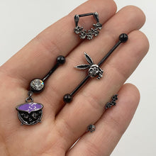 Load image into Gallery viewer, Clear Gem Black Purple Witch Cauldron Halloween Dangle Belly Ring