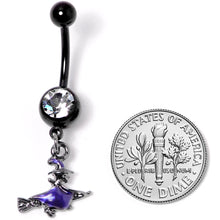 Load image into Gallery viewer, Clear Gem Black Purple Broom Witch Halloween Dangle Belly Ring