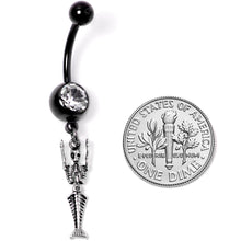 Load image into Gallery viewer, Clear Gem Black PVD Mermaid Skeleton Halloween Dangle Belly Ring