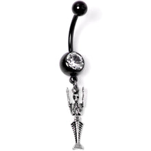 Load image into Gallery viewer, Clear Gem Black PVD Mermaid Skeleton Halloween Dangle Belly Ring