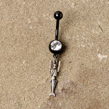 Load image into Gallery viewer, Clear Gem Black PVD Mermaid Skeleton Halloween Dangle Belly Ring