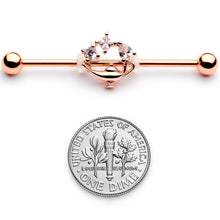 Load image into Gallery viewer, 14G Clear CZ Gem Rose Gold Hue Genie Lamp Industrial Barbell 38mm