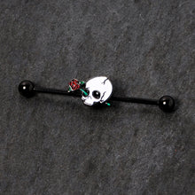 Load image into Gallery viewer, 14G Black PVD Rose Skull Halloween Industrial Barbell 38mm
