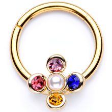 Load image into Gallery viewer, 16G 3/8 Pink Blue Gem Gold Tone Hinged Segment Ring