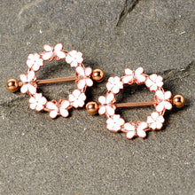 Load image into Gallery viewer, 14G 9/16 Clear Gem Gold Tone Pink Butterfly Nipple Shield Set