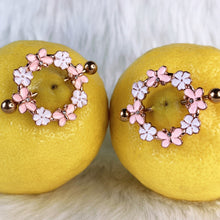 Load image into Gallery viewer, 14G 9/16 Clear Gem Gold Tone Pink Butterfly Nipple Shield Set