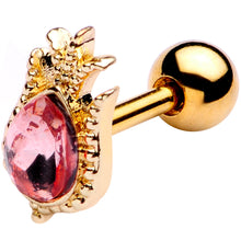 Load image into Gallery viewer, 16G 1/4 Pink Gem Gold Tone Tulip Flower Cartilage Tragus Earring