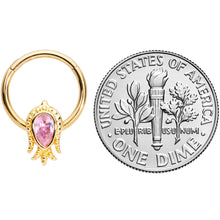 Load image into Gallery viewer, 16G 3/8 Pink Gem Gold Tone Sideways Tulip Flower Hinged Segment Ring