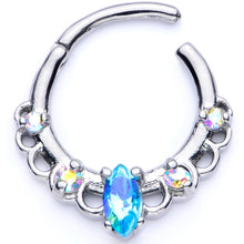 Load image into Gallery viewer, 16G 3/8 Aurora Aqua CZ Gem Lacy Septum Clicker