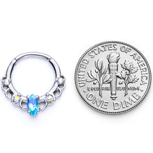 Load image into Gallery viewer, 16G 3/8 Aurora Aqua CZ Gem Lacy Septum Clicker