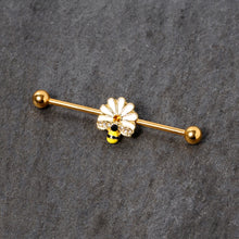 Load image into Gallery viewer, 14G Gold Tone Flower Daisy Bee Industrial Barbell 38mm
