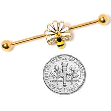Load image into Gallery viewer, 14G Gold Tone Flower Daisy Bee Industrial Barbell 38mm