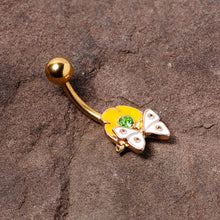 Load image into Gallery viewer, Green Gem Gold Tone Butterfly Flower Belly Ring