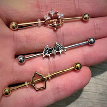 Load image into Gallery viewer, 14G Gold Tone Hollow Cupcake Industrial Barbell 38mm