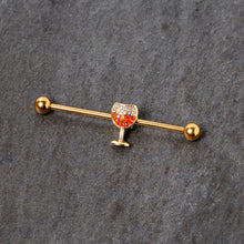 Load image into Gallery viewer, Orange Gem Gold Tone Holiday Wine Halloween Industrial Barbell 38mm