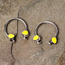 Load image into Gallery viewer, 14G 1/2 Yellow End Elephant Horseshoe Nipple Ring Set