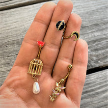 Load image into Gallery viewer, 14G Clear Gem Gold Tone Planet Moon Spiral Twister Belly Ring