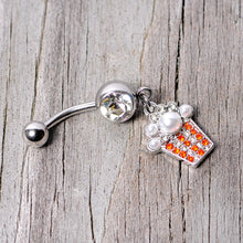 Load image into Gallery viewer, Clear Red Gem White Orb Movie Night Popcorn Dangle Belly Ring