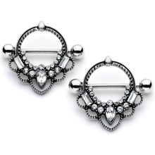 Load image into Gallery viewer, 14G 5/8 Clear Gem Filigree Nipple Shield Set