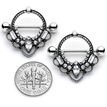 Load image into Gallery viewer, 14G 5/8 Clear Gem Filigree Nipple Shield Set