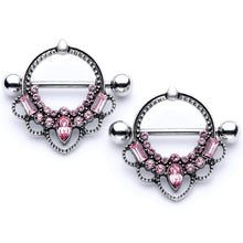 Load image into Gallery viewer, 14G 5/8 Pink Gem Filigree Nipple Shield Set