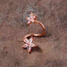 Load image into Gallery viewer, 14G Clear Gem Rose Gold Hue Star Flower Spiral Twister Belly Ring