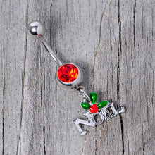 Load image into Gallery viewer, Red Gem Noel Winter Holiday Christmas Dangle Belly Ring