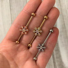 Load image into Gallery viewer, 14G Aurora Gem Snowflake Industrial Barbell 38mm
