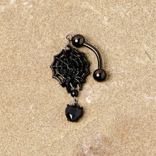 Load image into Gallery viewer, Black Gem Black Spiderweb Halloween Reversible Dangle Belly Ring