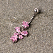 Load image into Gallery viewer, Pink Gem Star Bow Dangle Belly Ring