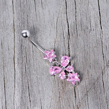 Load image into Gallery viewer, Pink Gem Star Bow Dangle Belly Ring