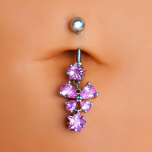 Load image into Gallery viewer, Pink Gem Star Bow Dangle Belly Ring