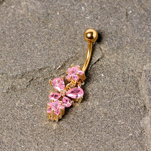Load image into Gallery viewer, Pink Gem Gold Tone Star Bow Dangle Belly Ring