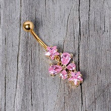 Load image into Gallery viewer, Pink Gem Gold Tone Star Bow Dangle Belly Ring