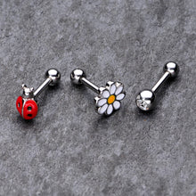 Load image into Gallery viewer, 16G 1/4 Clear Gem Ladybug Cartilage Tragus Curation Set of 3