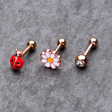 Load image into Gallery viewer, 16G 1/4 Clear Gem Rose Gold Hue Ladybug Cartilage Tragus Set of 3