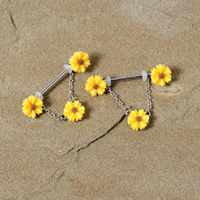 Load image into Gallery viewer, 14G 5/8 Yellow Sunflowers Dangle Nipple Ring Set