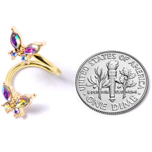 Load image into Gallery viewer, 14G 3/8 Aurora Gem Gold Tone Butterfly Spiral Twister Belly Ring
