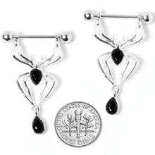 Load image into Gallery viewer, 14G 9/16 Black Gem Spider Halloween Dangle Nipple Ring Set