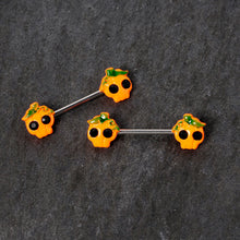 Load image into Gallery viewer, 14G 5/8 Orange Jack O Lantern Pumpkin Halloween Nipple Ring Set