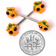 Load image into Gallery viewer, 14G 5/8 Orange Jack O Lantern Pumpkin Halloween Nipple Ring Set