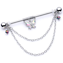 Load image into Gallery viewer, 14G Aurora Gem Butterfly Chain Dangle Project Bar 38mm
