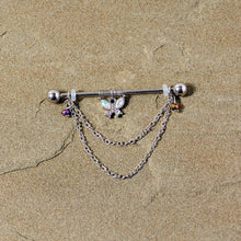 Load image into Gallery viewer, 14G Aurora Gem Butterfly Chain Dangle Project Bar 38mm