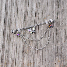 Load image into Gallery viewer, 14G Aurora Gem Butterfly Chain Dangle Project Bar 38mm