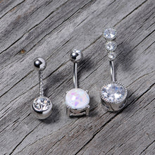 Load image into Gallery viewer, Clear Gem White Faux Opal Twisted Belly Ring Set of 3