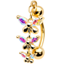 Load image into Gallery viewer, Aurora Gem Gold Tone Butterflies Top Mount Dangle Belly Ring