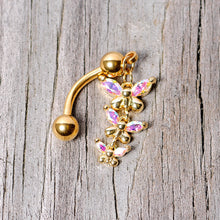 Load image into Gallery viewer, Aurora Gem Gold Tone Butterflies Top Mount Dangle Belly Ring